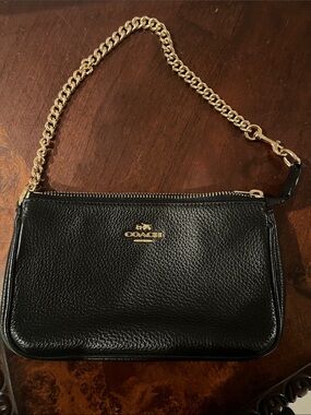 Coach Nolita Black Pebbled Leather Mini Bag with Gold Chain